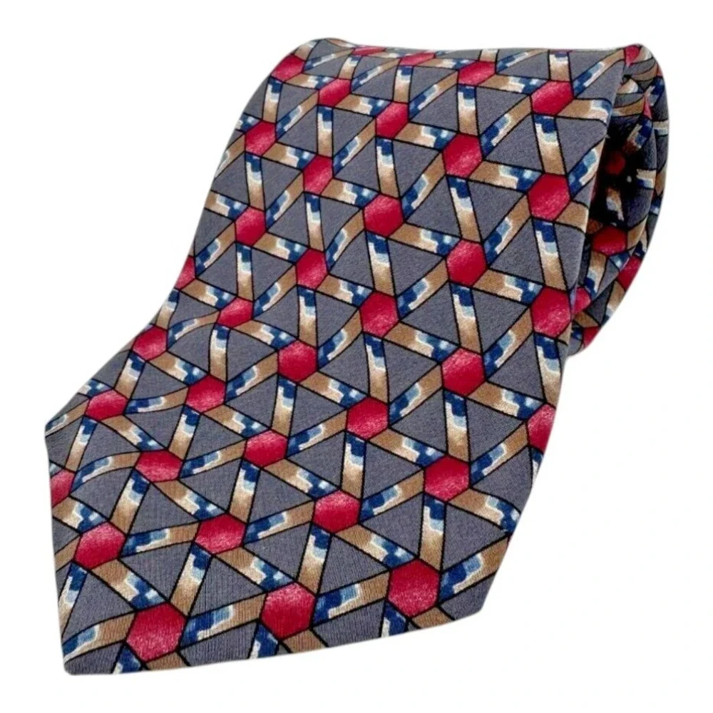 Christian Dior Monsieur Men's Neck Tie One Size Gray Geometric Print 100% Silk